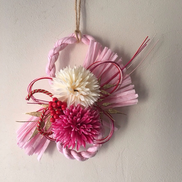 マムの可愛らしい花しめ縄＊2017bellup　A ピンク 2枚目の画像