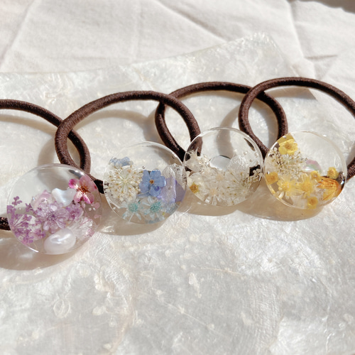 レジン ヘアゴム ヘアアクセサリー ピンク イエロー ブルー
