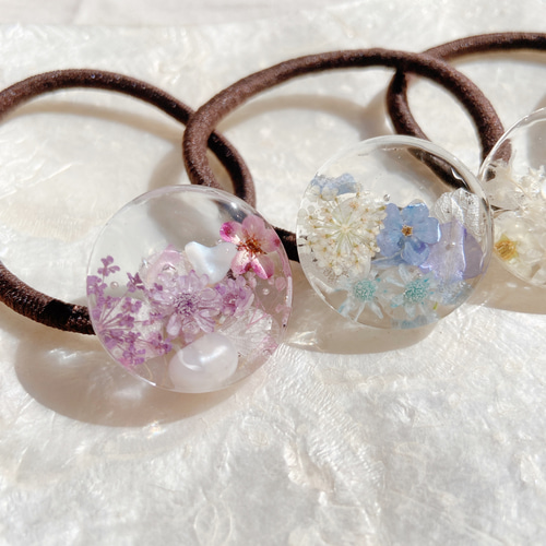 No.1472❀》ハンドメイド レジンヘアゴム ピンクブルー リース