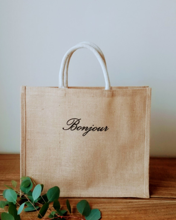 ジュートバッグ Lサイズ「Bonjour」 トートバッグ Grin and Bond