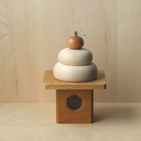 木の鏡餅 箱付き 大サイズ 三方付き 木製 鏡餅 北の小さな工房YS