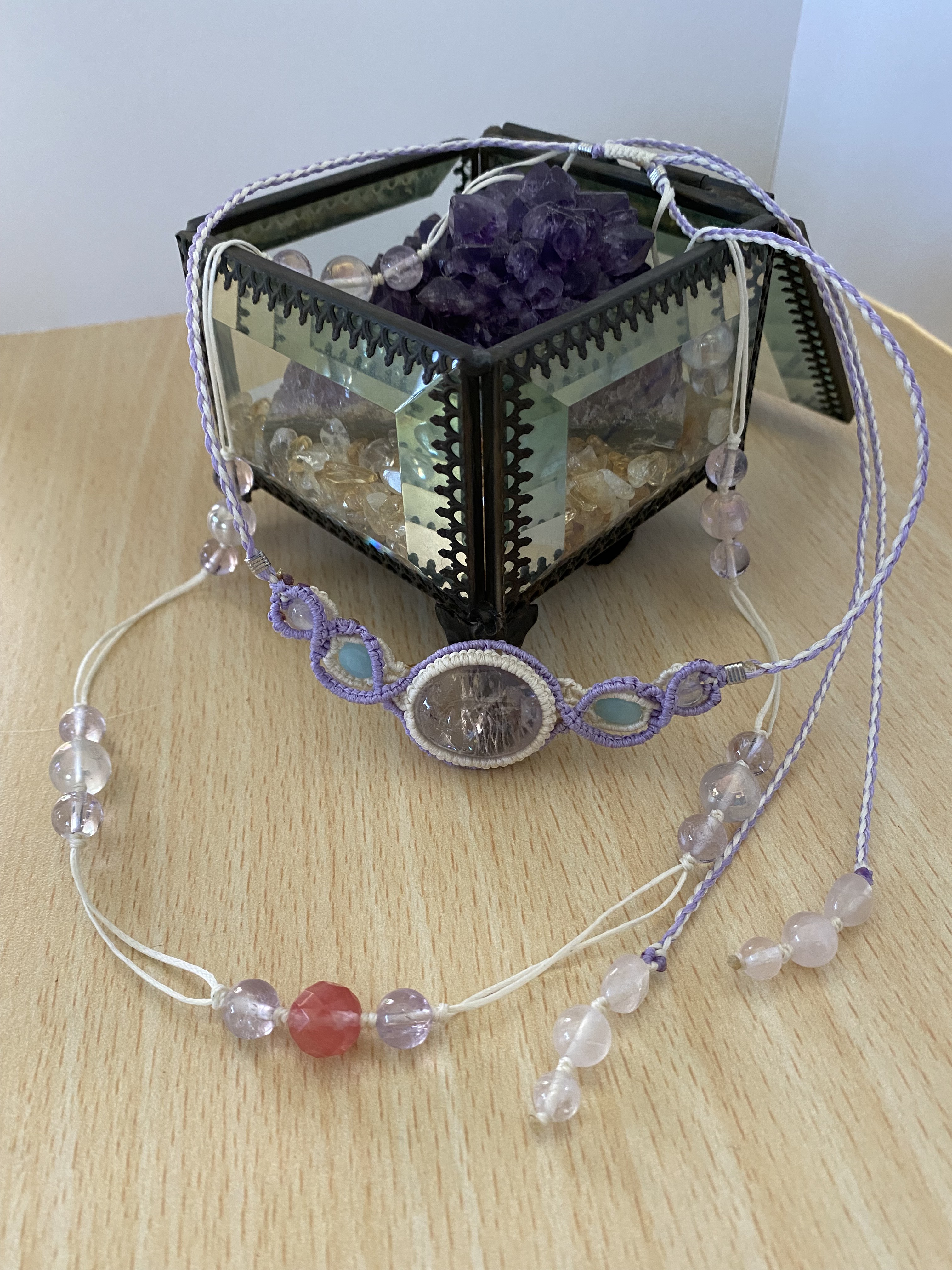 アメジストの2連マクラメネックレス 〜癒し～ 7,200円