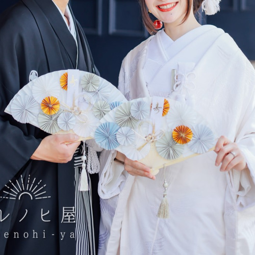 煌- 夫婦扇子セット ペーパーファン・タッセル 前撮り、結婚式に