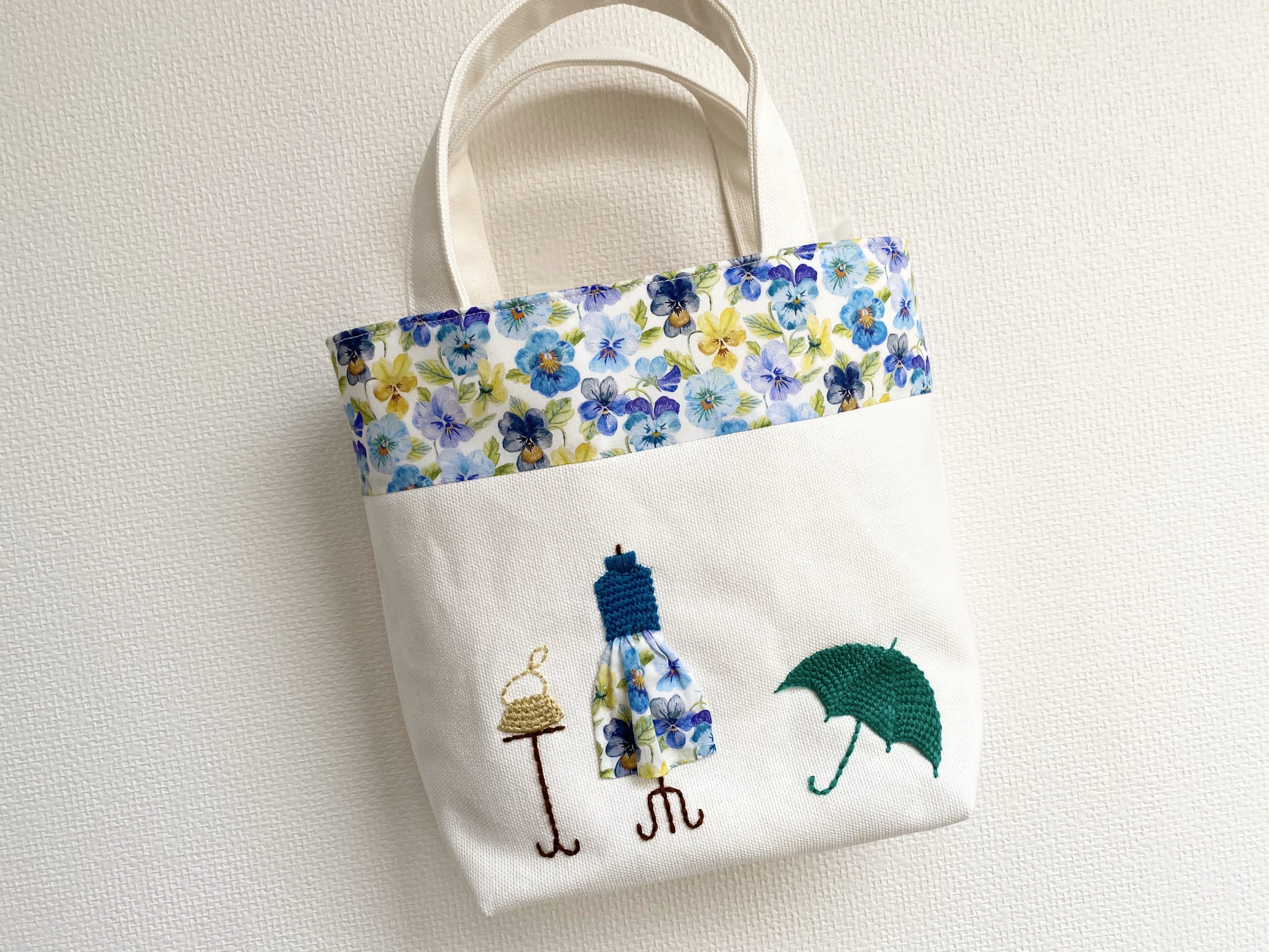 刺繍トートバッグ ブルーパンジー トートバッグ atelier.oto