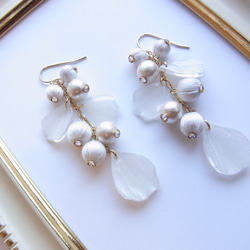 白色耳環耳環/無環耳環棉珍珠和毛線球等 第6張的照片