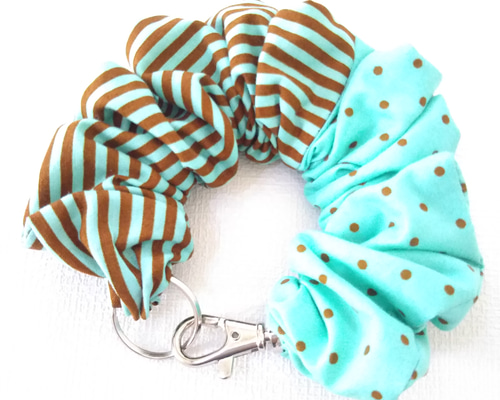 ミスボ　シュシュ　キーホルダー シュシュキーホルダー＊ミントチョコパッチ＊ボーダー×②ドット