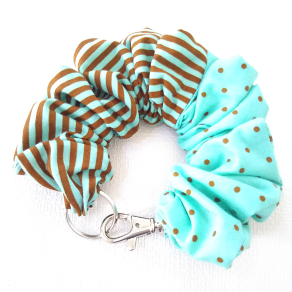 シュシュキーホルダー＊ミントチョコパッチ＊ボーダー×②ドット