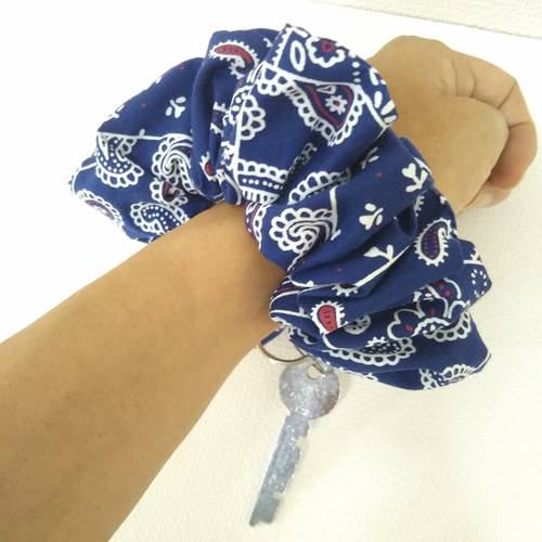 シュシュキーホルダー＊ミントチョコパッチ＊ボーダー×②ドット