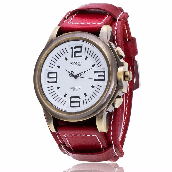 デカタイプ　ユニセックスタイプの時計付ブレスレットで、年齢・男女問わず人気です。レッド 1枚目の画像