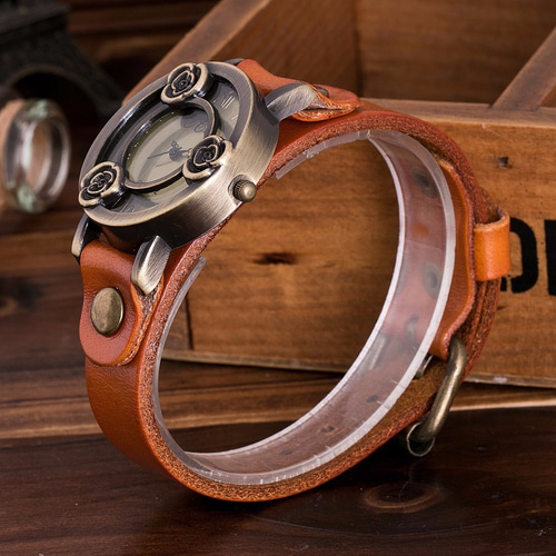 職人手作り☆アンティーク風腕時計】 全7色！真鍮花で遊び心満点腕時計