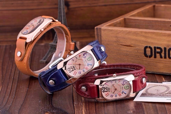 新作　レディース腕時計  レザー  夏のリゾートにお似合い 手作り時計　　ダークブラウン 5枚目の画像
