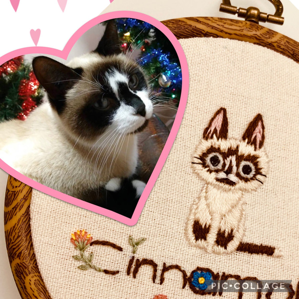 【オーダーメイド】猫ちゃん刺繍壁掛け飾り。完全カスタマイズ可能。名前・記念日入り 4枚目の画像