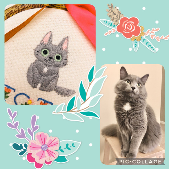 【オーダーメイド】猫ちゃん刺繍壁掛け飾り。完全カスタマイズ可能。名前・記念日入り 3枚目の画像