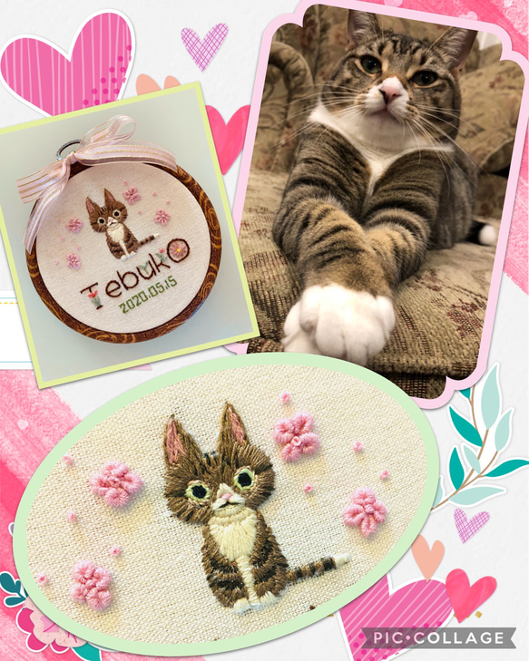【オーダーメイド】猫ちゃん刺繍壁掛け飾り。完全カスタマイズ可能。名前・記念日入り 6枚目の画像