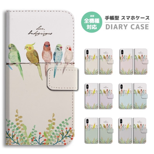 ♢iPhone12mini ケース 手帳型 ホワイト セキセイインコ 花柄 iPhone