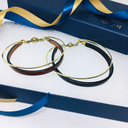 ペア価格 刻印無料 　イタリアンレザー x brassブレスレット 7枚目の画像