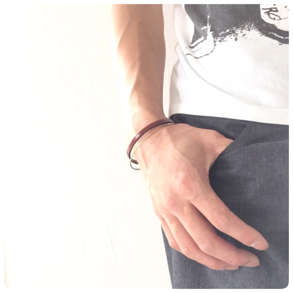 ペア価格 刻印無料 　イタリアンレザー x brassブレスレット 17枚目の画像