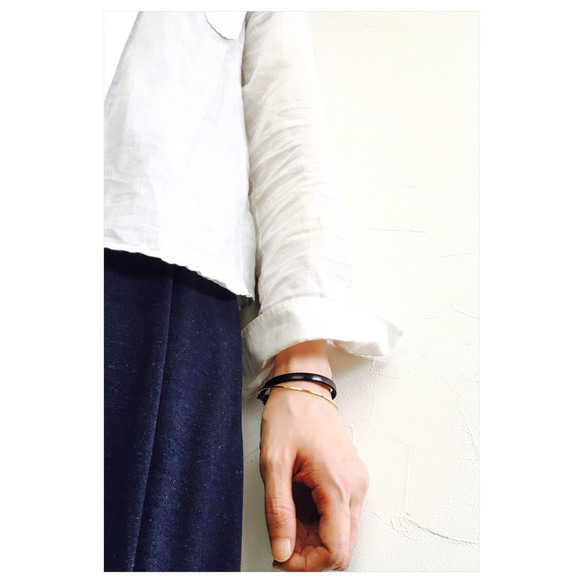 ペア価格 刻印無料 　イタリアンレザー x brassブレスレット 9枚目の画像