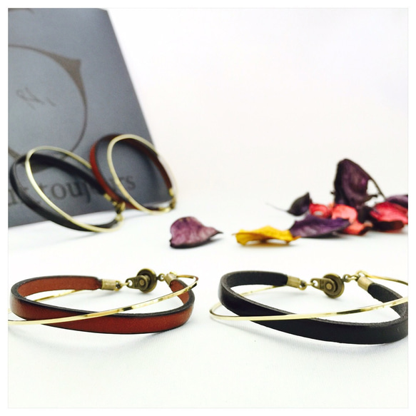 ペア価格 刻印無料 　イタリアンレザー x brassブレスレット 3枚目の画像