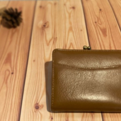 送料無料☆がま口財布 レディース 本革 二つ折り 短財布☆キャメル