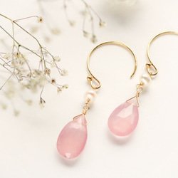櫻桃石英和淡水珍珠耳環 第1張的照片