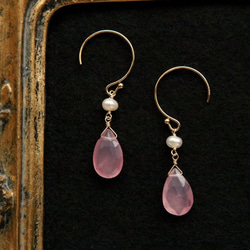 櫻桃石英和淡水珍珠耳環 第2張的照片