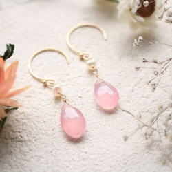 櫻桃石英和淡水珍珠耳環 第5張的照片