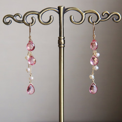 粉紅色托帕石和淡水珍珠耳環 第3張的照片