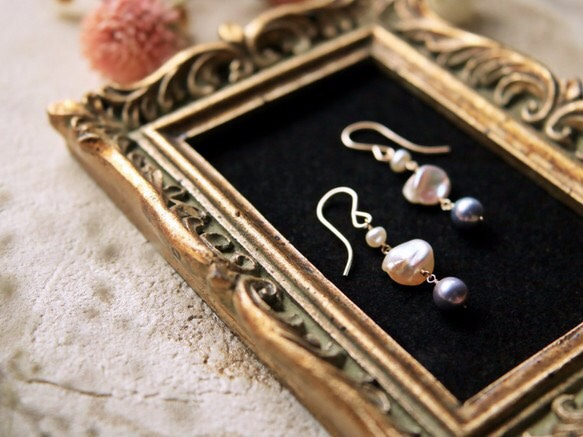 【再販】あこや真珠とケシパールのピアス 2枚目の画像