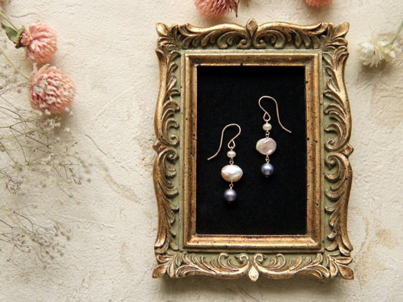 【再販】あこや真珠とケシパールのピアス 5枚目の画像