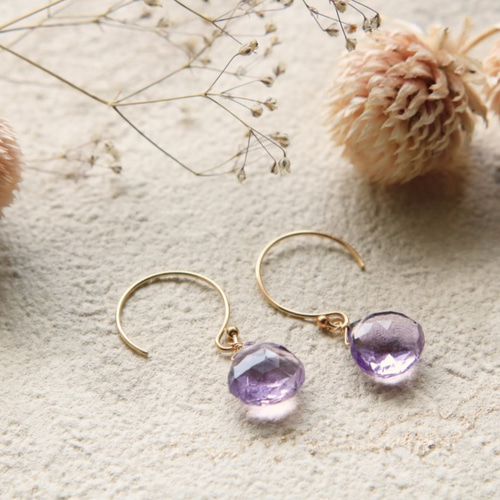 再販】ラベンダーアメジストの一粒ピアス ピアス（フック・チェーン 