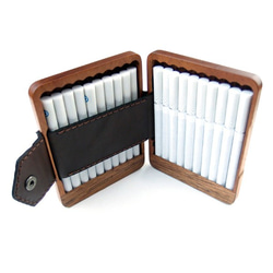 木質皮革香菸盒（20支用：對開） 第4張的照片