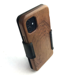 木と革で作った　iPhone 11 専用ケースBookタイプ【国内送料無料：受注生産】 2枚目の画像