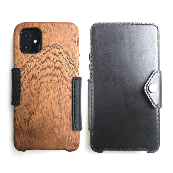 iPhone 11 手機殼由木頭和皮革製成書本型 [國內免費送貨：定做] 第3張的照片