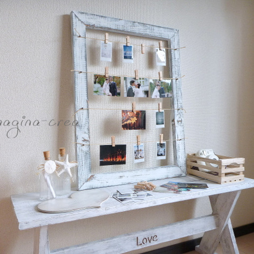 ウッドピンチフォトフレーム / タテ型・白シャビー塗装 フォトフレーム  