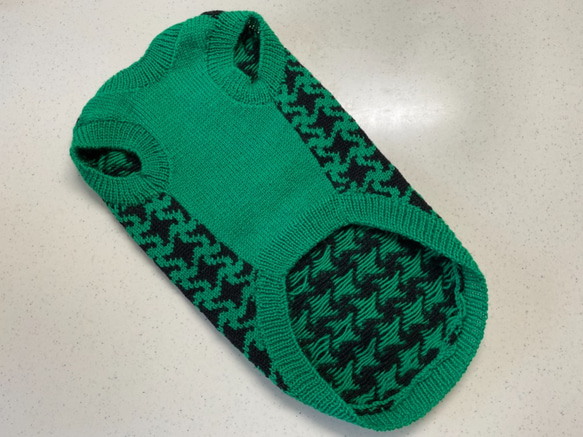 家庭編み機で編んだ子犬用セーター《グリーン》サイズオーダ可 3枚目の画像