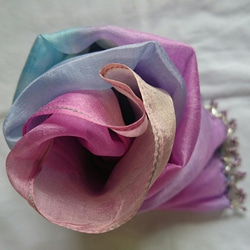 手染めシルク100%スカーフ     カラー:ピンクプルメリア 1枚目の画像