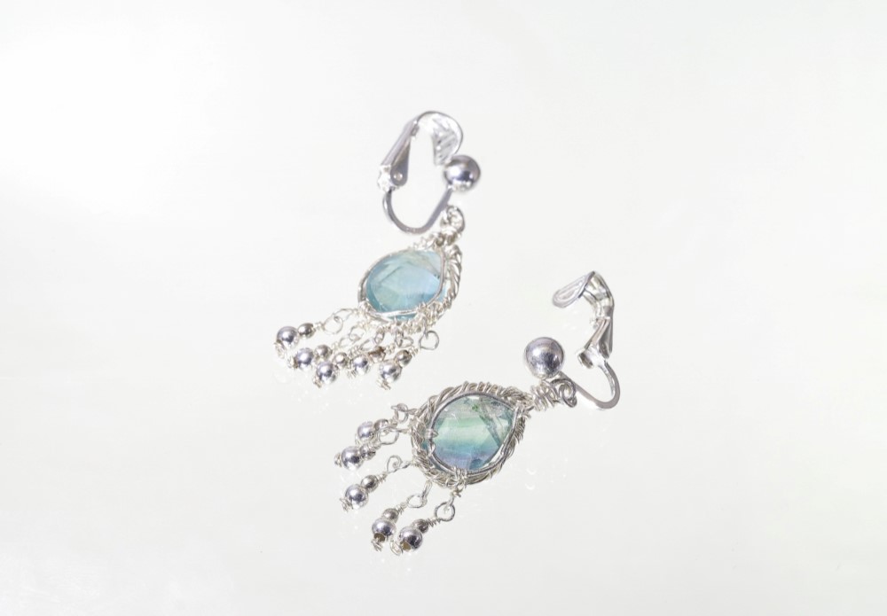 フローライトのsilverシャンデリアイヤリング