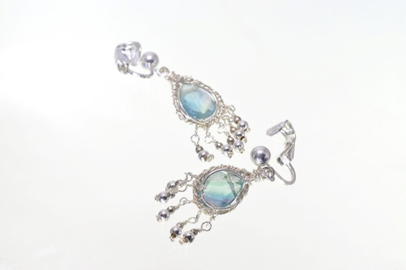 フローライトのsilverシャンデリアイヤリング 3枚目の画像