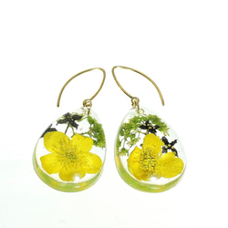 【受注製作】山野草 森の花のピアス I (リュウキンカ・ヒメアオキ)・14kgf《イヤリングに交換可》 4枚目の画像