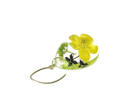 【受注製作】山野草 森の花のピアス I (リュウキンカ・ヒメアオキ)・14kgf《イヤリングに交換可》 6枚目の画像