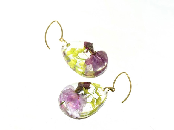 【受注製作】山野草 森の花のピアス E (ヤエベニシダレザクラ・ウリハダカエデ)14kgf《イヤリング可》 4枚目の画像