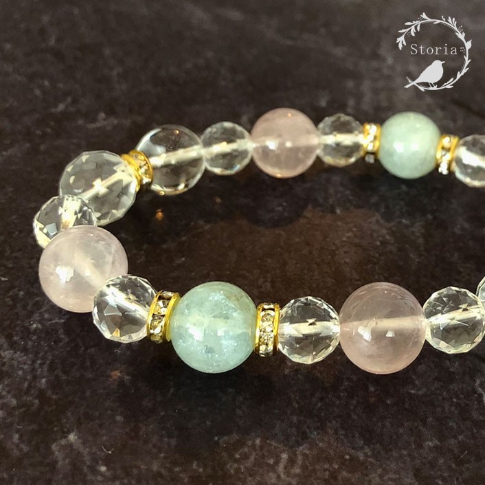 アクアマリン×ローズクォーツ×天然本水晶ブレスレット