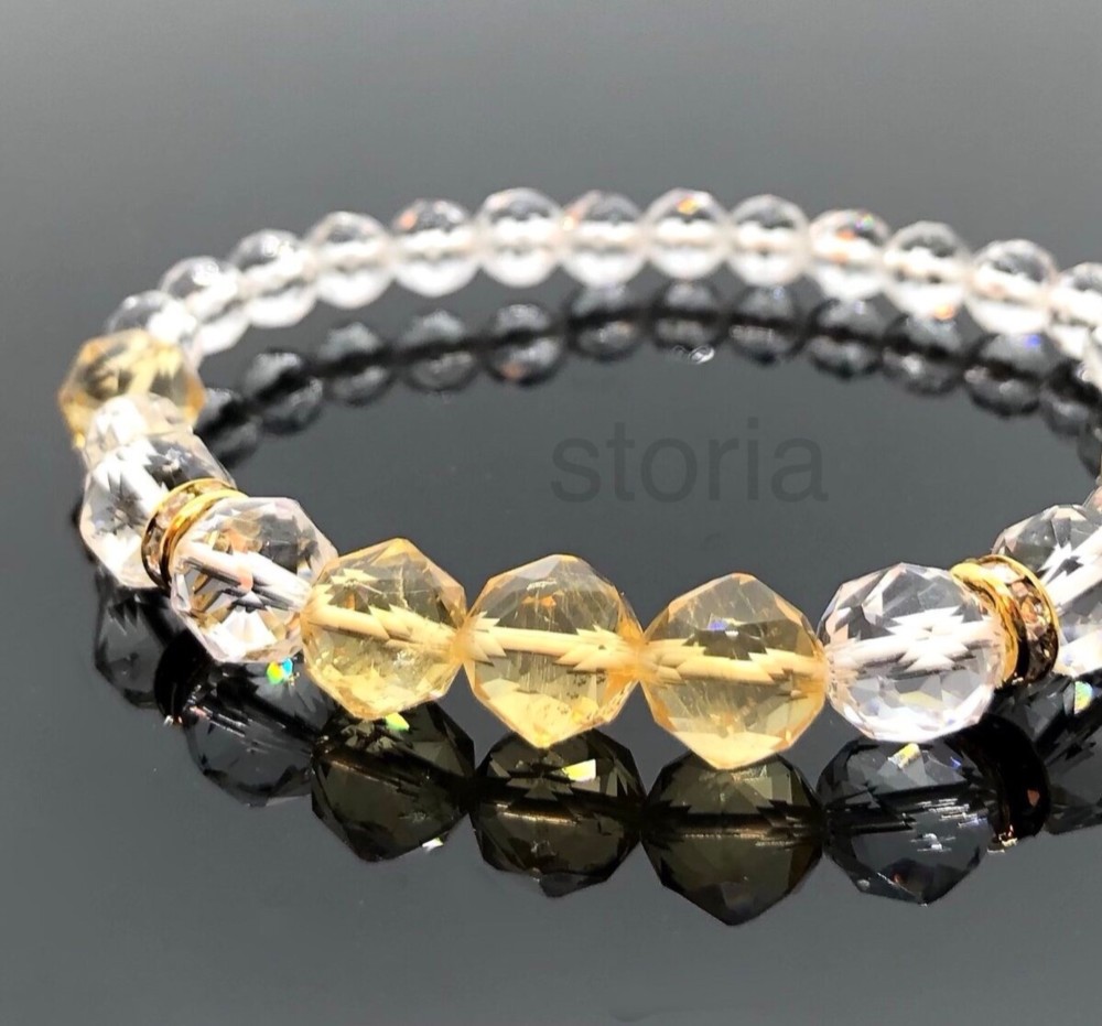 スターカット天然シトリン×カットクォーツ ブレスレット