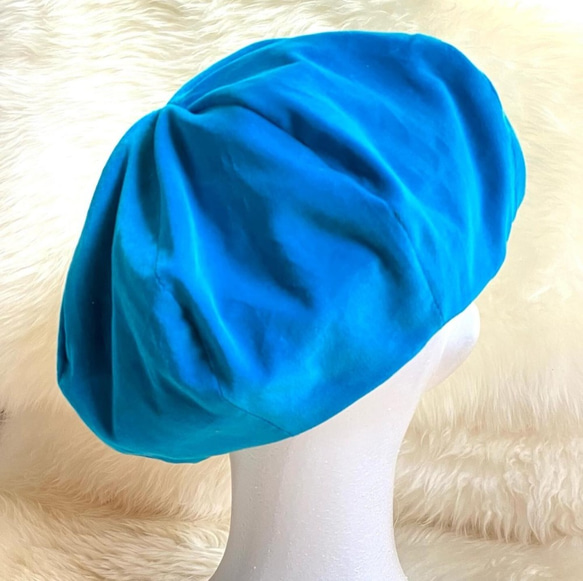 【SALE】ベレー帽　ベルベット生地/ブルー 3枚目の画像