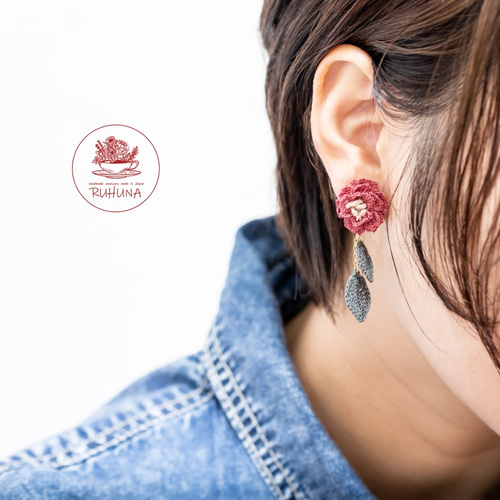 KORON-antique rose*BITTER- レース編みフラワーのピアス【受注制作