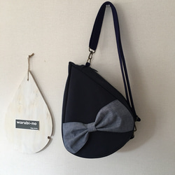 DROP.BAG.RIBON.しずくバッグ。ネイビー。倉敷帆布8号3wayショルダーバッグ　リボンVer.　 1枚目の画像