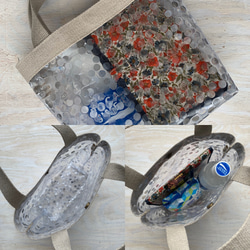 ミニバッグから始めるリネンとPVCの異素材バッグ。重なりドット。warabi-no 5枚目の画像