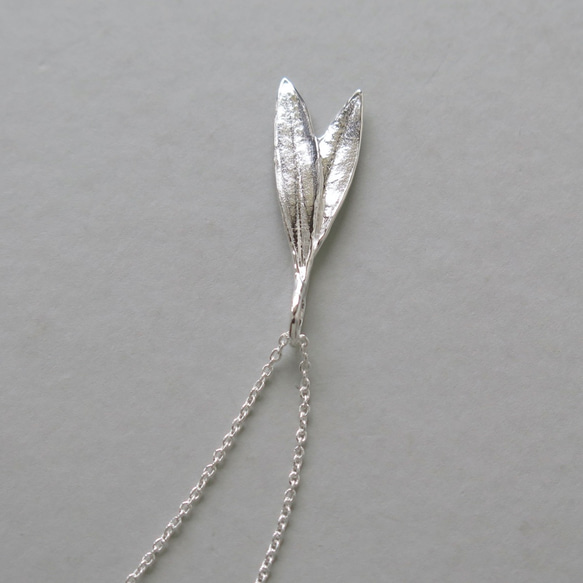 [純銀] 小さなオリーブリーフペンダント(ダブルリーフ), シルバーチェーン 40/45cm＋5cm, 一点物 8枚目の画像