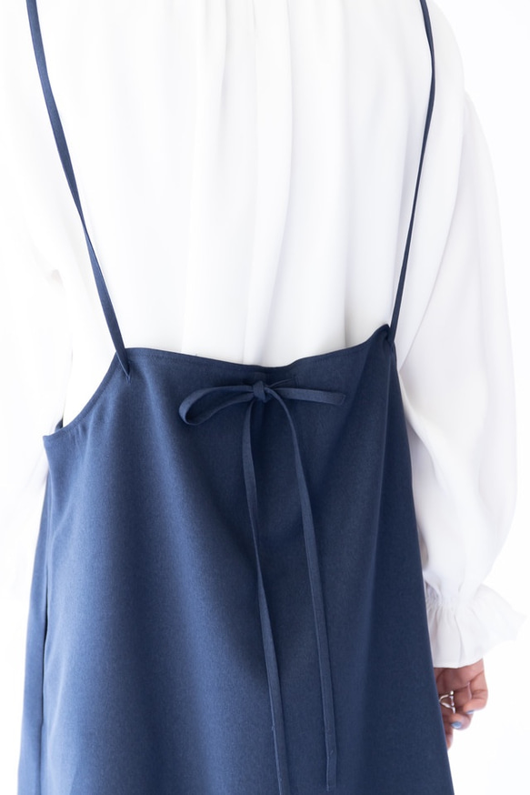 【完売】サロペットスカート　ネイビー　日本製　フリーサイズ　即納　体型カバー　ノーアイロン 5枚目の画像
